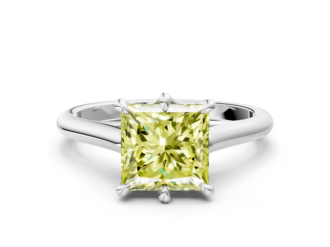 White gold Fancy Yellow Princess  Solitaire Engagement Ring with Six-Prong Setting and Classic Band 1