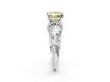 White gold Fancy Yellow Princess  Solitaire Filigree Engagement Ring with Halo and Prong Setting_2