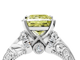 White gold Fancy Yellow Princess  Solitaire Filigree Engagement Ring with Halo and Prong Setting_4