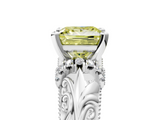 White gold Fancy Yellow Princess  Solitaire Filigree Engagement Ring with Halo and Prong Setting_5