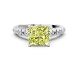 White gold Fancy Yellow Princess  Solitaire Floral Milgrain Engagement Ring_49