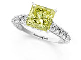 White gold Fancy Yellow Princess  Solitaire Floral Milgrain Engagement Ring_50