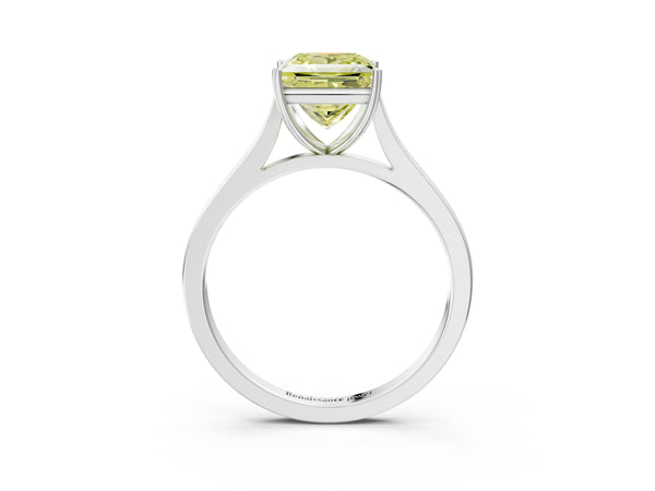 White gold Fancy Yellow Princess  Solitaire Heart Prong Engagement Ring with Tapered Band