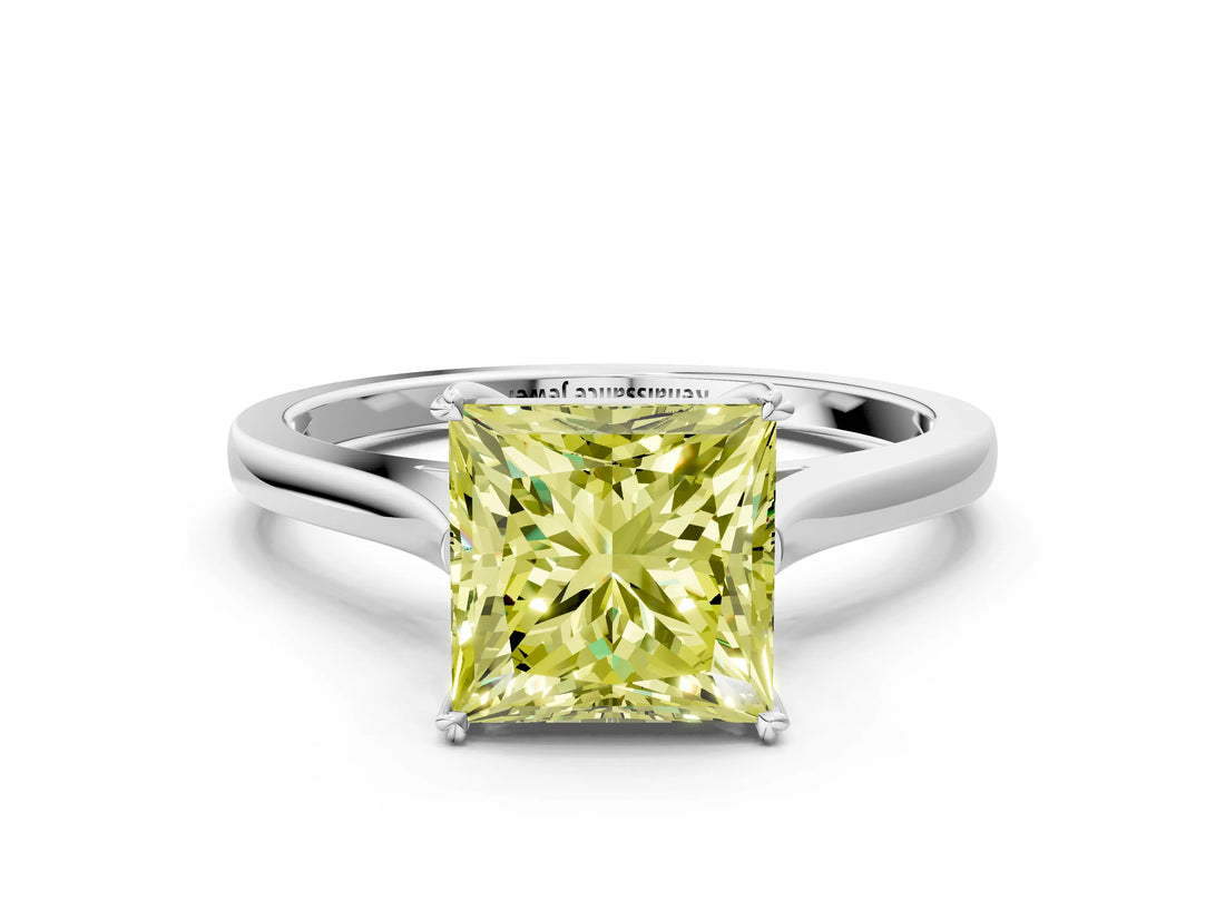 White gold Fancy Yellow Princess  Solitaire Heart Prong Engagement Ring with Tapered Band_95