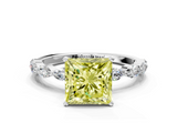 White gold Fancy Yellow Princess  Solitaire Marquise Side Stone Prong Setting Ring
