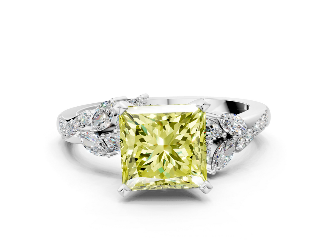 White gold Fancy Yellow Princess  Solitaire Marquise Twist Band with Six-Prong Setting