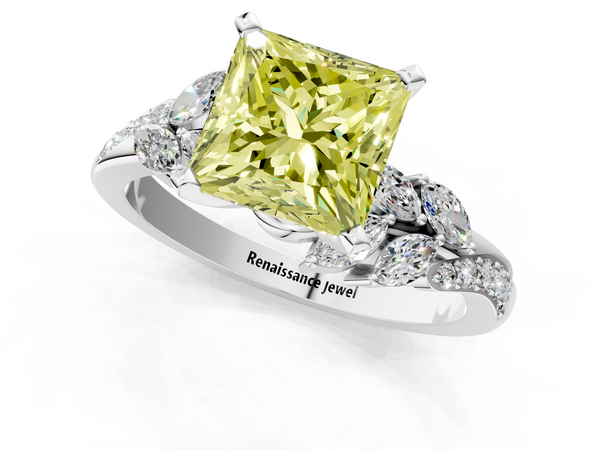 Platinum Fancy Yellow Princess  Solitaire Marquise Twist Band with Six-Prong Setting