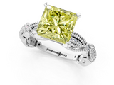 White gold Fancy Yellow Princess  Solitaire Milgrain Diamond Engagement Ring with Bezel and Marquise Band_1