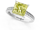 White gold Fancy Yellow Princess  Solitaire Pavé Band Prong Setting Ring_1