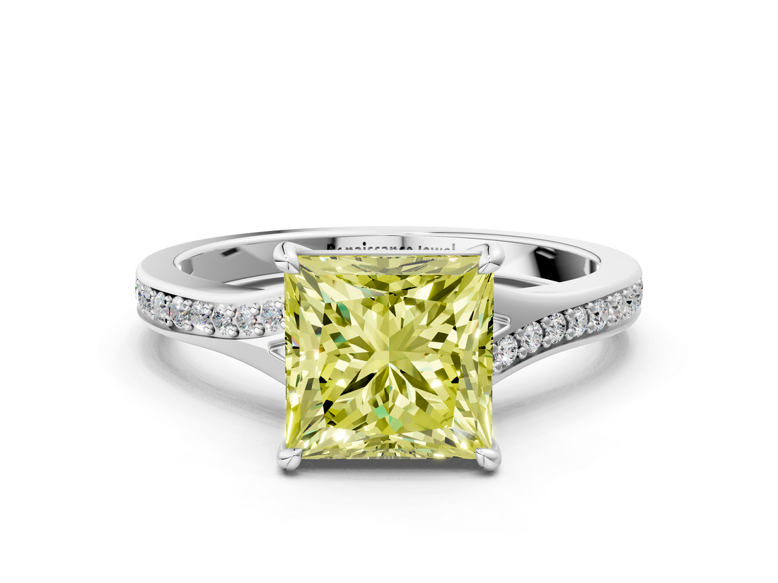 White gold Fancy Yellow Princess  Solitaire Pavé Band with Four-Prong Setting_17