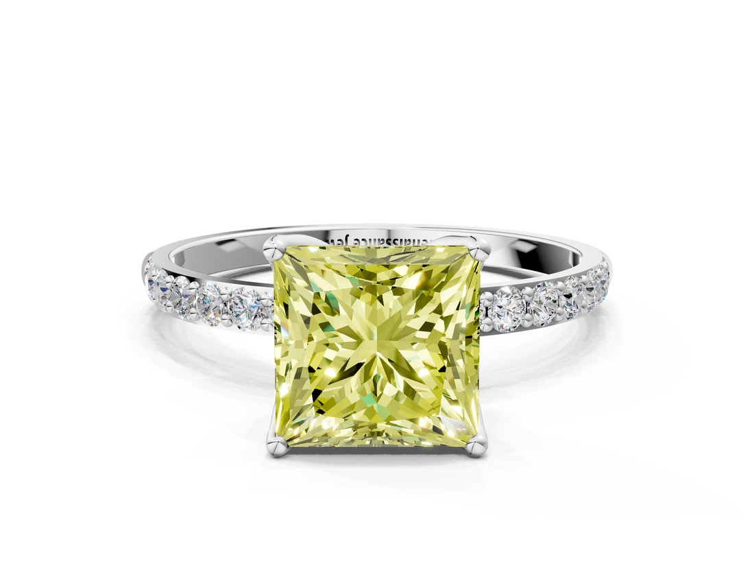 White gold Fancy Yellow Princess  Solitaire Pavé Diamond Engagement Ring with Four-Prong Setting_12
