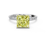 White gold Fancy Yellow Princess  Solitaire Pavé Diamond Engagement Ring with Four-Prong Setting_17