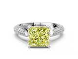 White gold Fancy Yellow Princess  Solitaire Pavé Diamond Engagement Ring with Four-Prong Setting
