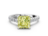 White gold Fancy Yellow Princess  Solitaire Pave Diamond Engagement Ring with Prong Setting