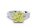 White gold Fancy Yellow Princess  Solitaire Pave Split Shank Engagement Ring with Six-Prong Setting
