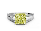 White gold Fancy Yellow Princess  Solitaire Split Shank Pavé Diamond Engagement Ring