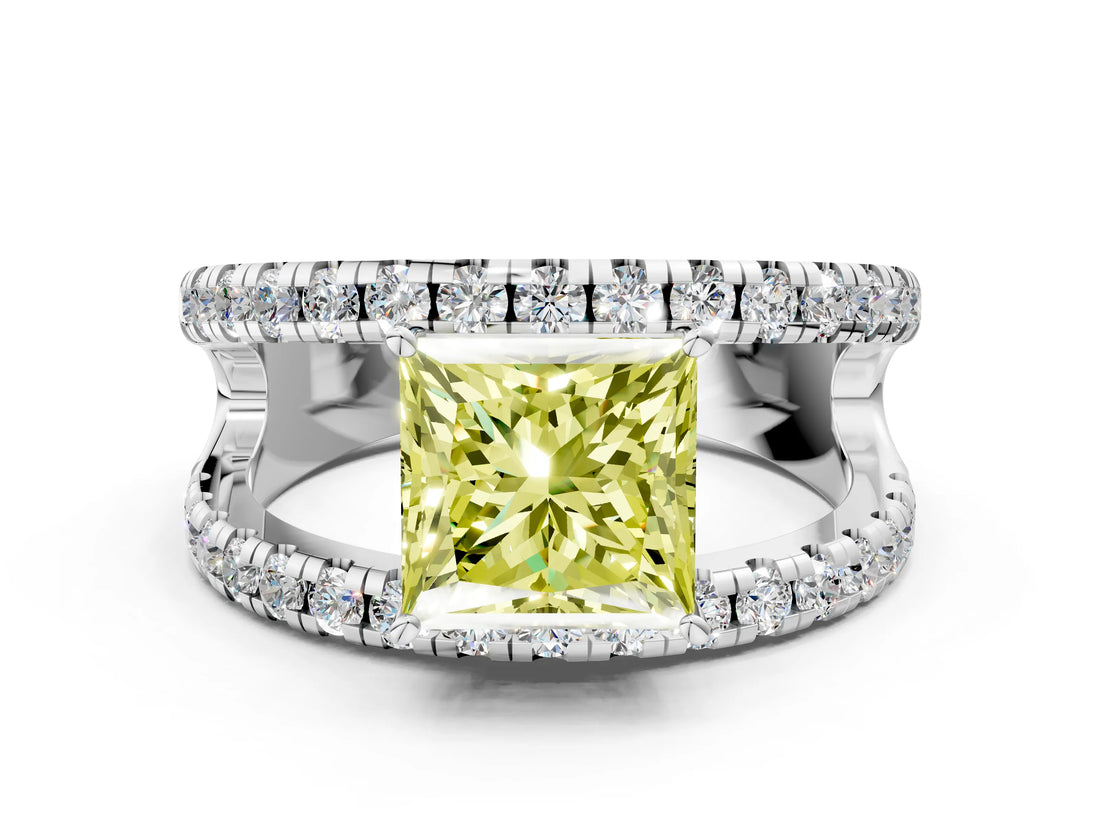 White gold Fancy Yellow Princess  Solitaire Split Shank Pave Diamond Ring_28