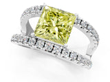 White gold Fancy Yellow Princess  Solitaire Split Shank Pave Diamond Ring_29