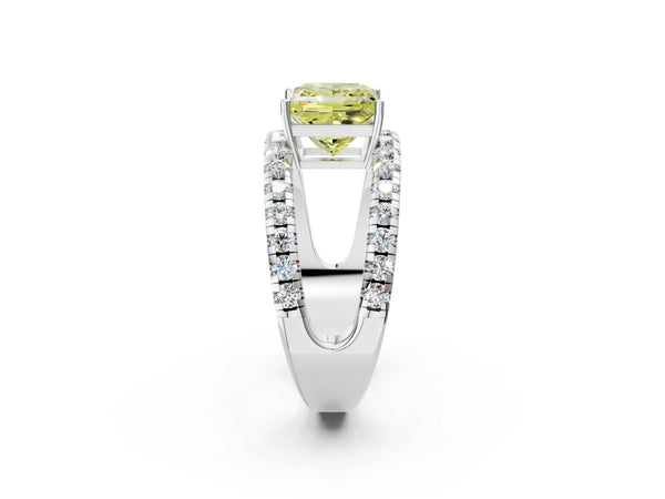 White gold Fancy Yellow Princess  Solitaire Split Shank Pave Diamond Ring