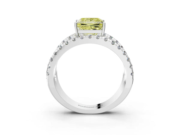 White gold Fancy Yellow Princess  Solitaire Split Shank Pave Diamond Ring