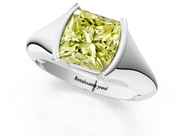 White gold Fancy Yellow Princess  Solitaire Tension Set Diamond Ring