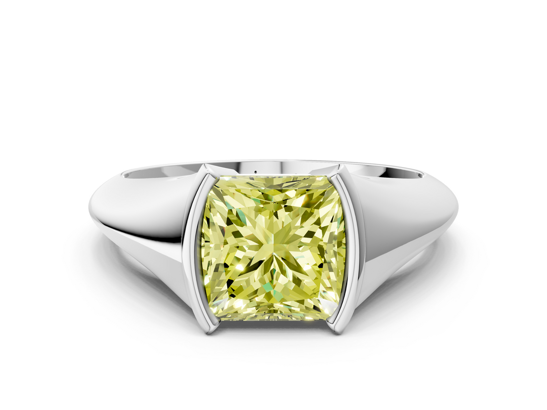 White gold Fancy Yellow Princess  Solitaire Tension Set Diamond Ring