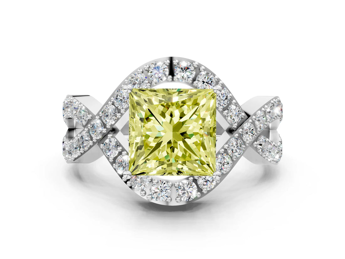 White gold Fancy Yellow Princess  Solitaire Twist Band Pavé Diamond Engagement Ring_51