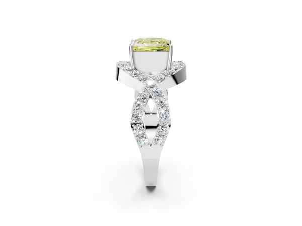 Platinum Fancy Yellow Princess  Solitaire Twist Band Pavé Diamond Engagement Ring