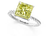 White gold Fancy Yellow Princess  Solitaire Twist Band Ring with Four-Prong Setting_138