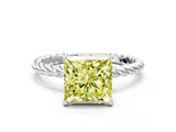 White gold Fancy Yellow Princess  Solitaire Twist Band Ring with Four-Prong Setting_142
