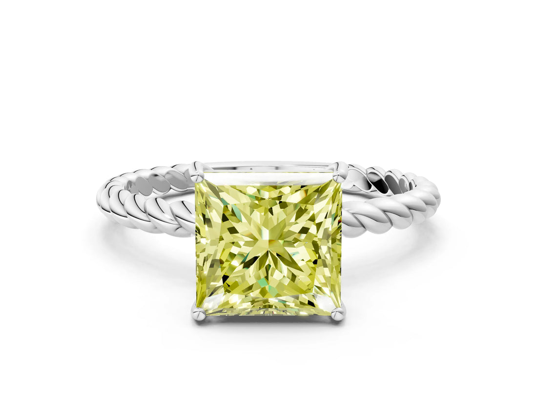 White gold Fancy Yellow Princess  Solitaire Twist Band Ring with Four-Prong Setting_18