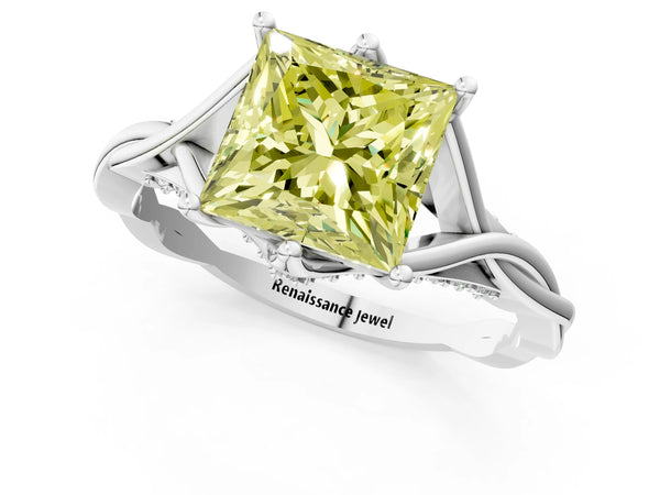 White gold Fancy Yellow Princess  Solitaire Twist Band Six-Prong Setting