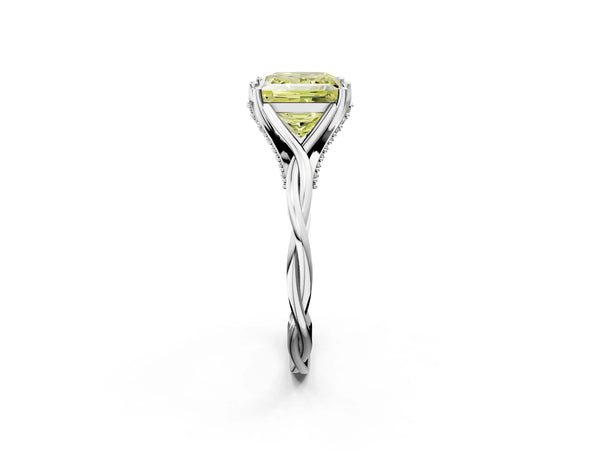 White gold Fancy Yellow Princess  Solitaire Twist Band Six-Prong Setting