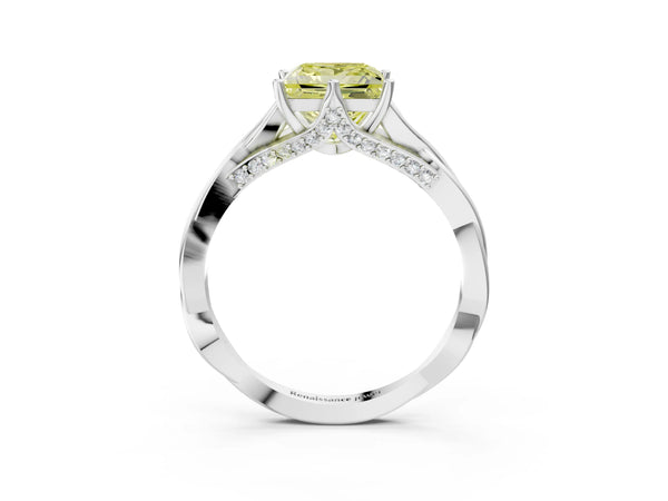 White gold Fancy Yellow Princess  Solitaire Twist Band Six-Prong Setting