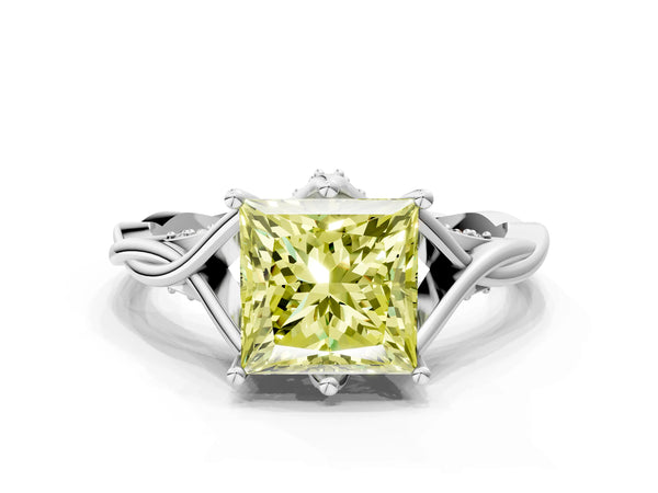 White gold Fancy Yellow Princess  Solitaire Twist Band Six-Prong Setting