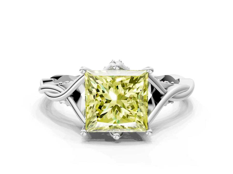 White gold Fancy Yellow Princess  Solitaire Twist Band Six-Prong Setting