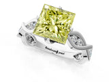 White gold Fancy Yellow Princess  Solitaire Twist Band with Leaf Prong Setting 1