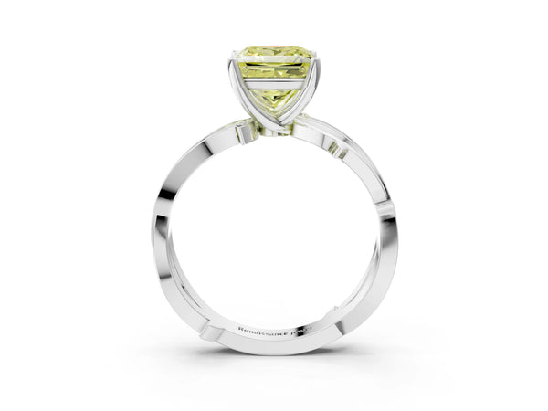 White gold Fancy Yellow Princess  Solitaire Twist Band with Pavé Accents and Four-Prong Setting