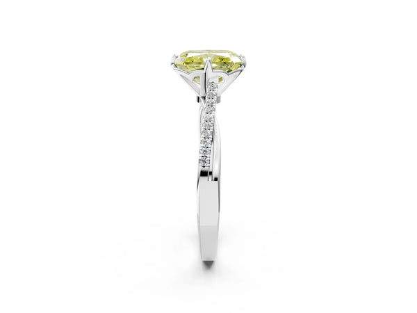White gold Fancy Yellow Princess  Solitaire Twist Band with Pavé Diamonds and Four-Prong Setting