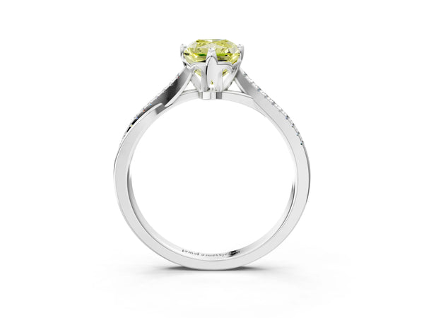 White gold Fancy Yellow Princess  Solitaire Twist Band with Pavé Diamonds and Four-Prong Setting