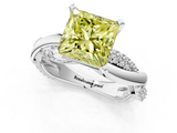 White gold Fancy Yellow Princess  Solitaire Twist Band with Pave Prong Setting_1