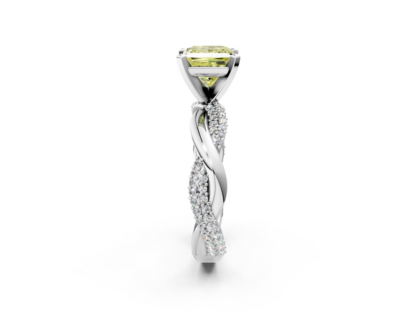 White gold Fancy Yellow Princess  Solitaire Twist Band with Pave Prong Setting