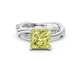 White gold Fancy Yellow Princess  Solitaire Twist Band with Pave Prong Setting