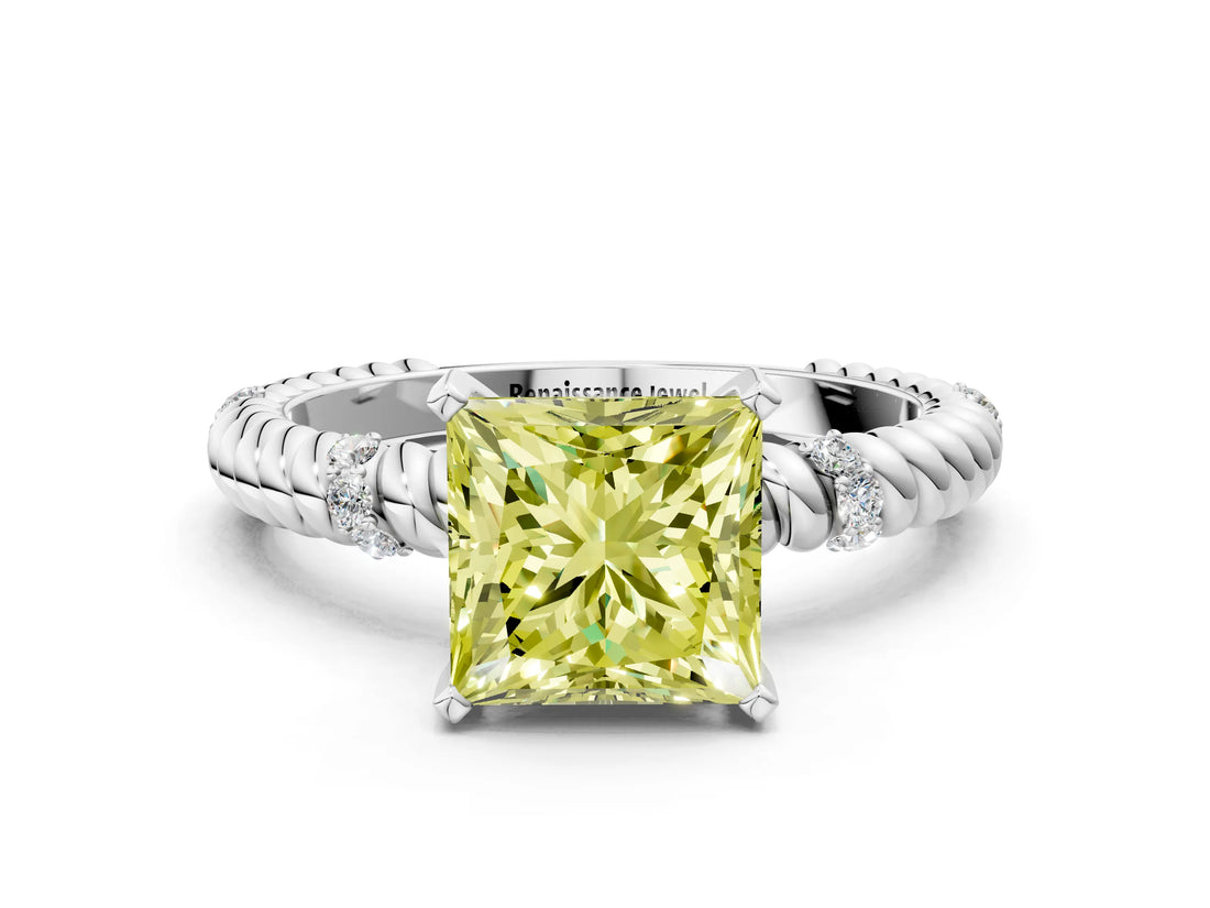 White gold Fancy Yellow Princess  Solitaire Twisted Band Prong Set Engagement Ring_64