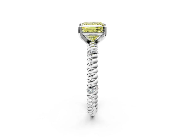 White gold Fancy Yellow Princess  Solitaire Twisted Band Prong Set Engagement Ring