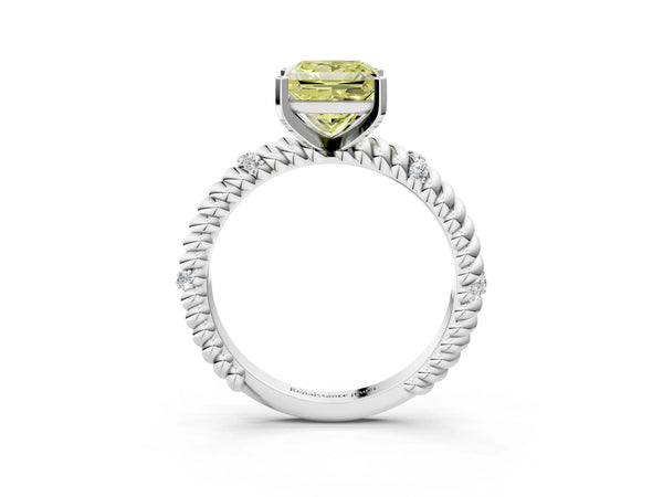 White gold Fancy Yellow Princess  Solitaire Twisted Band Prong Set Engagement Ring