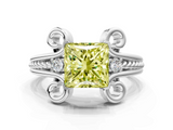 White gold Fancy Yellow Princess  Solitaire Twisted Band Scroll Prong Ring_3