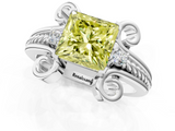 White gold Fancy Yellow Princess  Solitaire Twisted Band Scroll Prong Ring_4