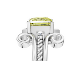 White gold Fancy Yellow Princess  Solitaire Twisted Band Scroll Prong Ring_8