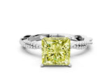 White gold Fancy Yellow Princess  Solitaire Twisted Band with Bead Prong Setting_53